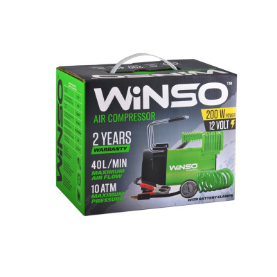 WINSO Компресор автомобільний 10 Атм, 40 л/хв.  200Вт.,кабель 3м.,шланг 5,7м.,спускний клапан
