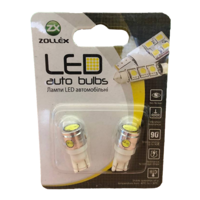 ZOLLEX Лампа автомоб. LED Т10/W5W (0,2+1W)x4 12V White (2 шт.) T1129