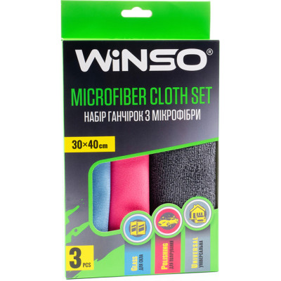 WINSO Набір гарчирок з мікрофібри 3шт, розміром 30*40см (універсальна, полірування, скло)