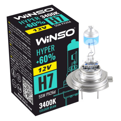 WINSO Лампа галогенная 12V H7 HYPER +60% 55W PХ26d