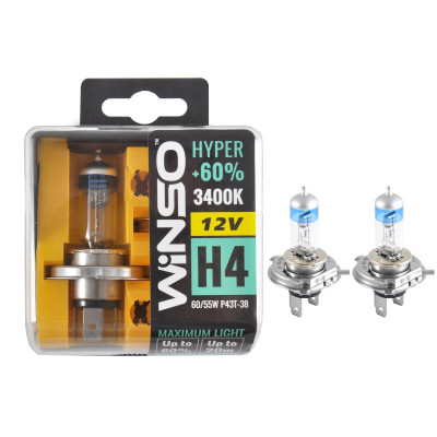 WINSO Лампа галогенна 12V H4 HYPER +60% 60/55W P43t-38 SET