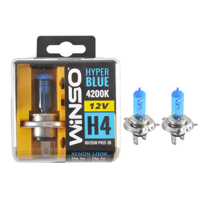 WINSO Лампа галогенная 12V H4 HYPER BLUE 4200K 60/ 55W P43t-38 SET