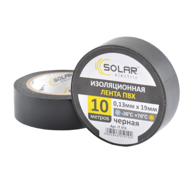 Изолента ПВХ SOLAR 0.13 mm/19mm 10м чорная