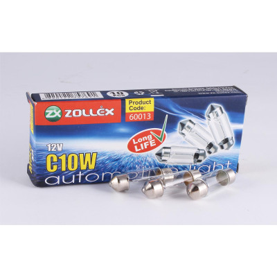 ZOLLEX Лампа автомоб.  C10W 12V (L35 mm) 60013 (10шт.) (пальчикова)