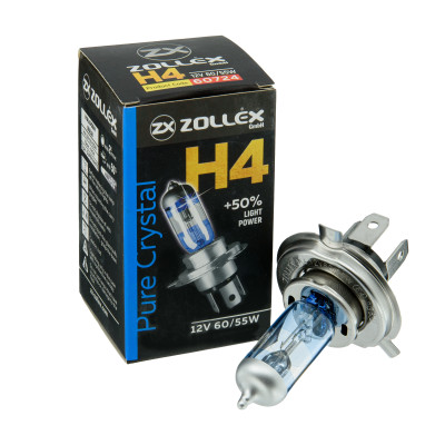 ZOLLEX Лампа авто. галоген.  H4 12V 60/55W Pure crystal 60724