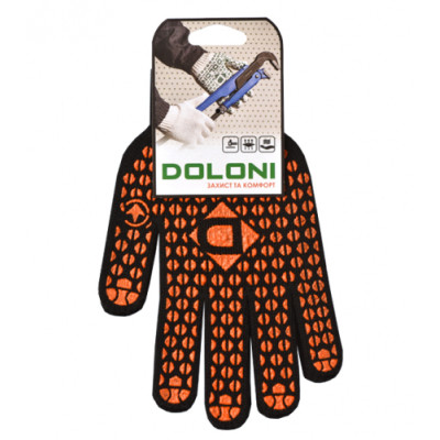 Doloni (10315) Рукавички трикотажні робочі чорні з  ПВХ Стандарт 7 клас р.10
