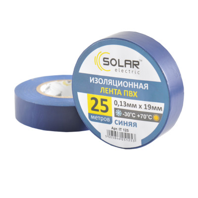 Изолента ПВХ SOLAR 0.13 mm/19mm 25м синяя